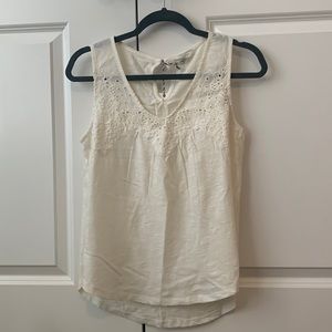 White/off white V neck tank top with lace